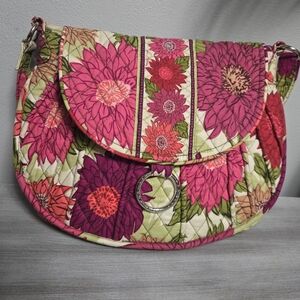 Vera Bradley Saddle Up Crossbody Bag Purse Pink Floral Hello Dahlia Pattern